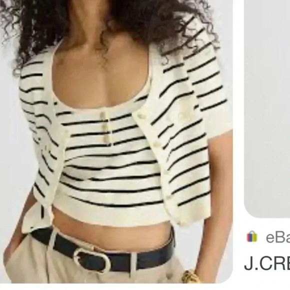 J.Crew nautical stripe crop top cardigan XS XXS - Picture 2 of 3
